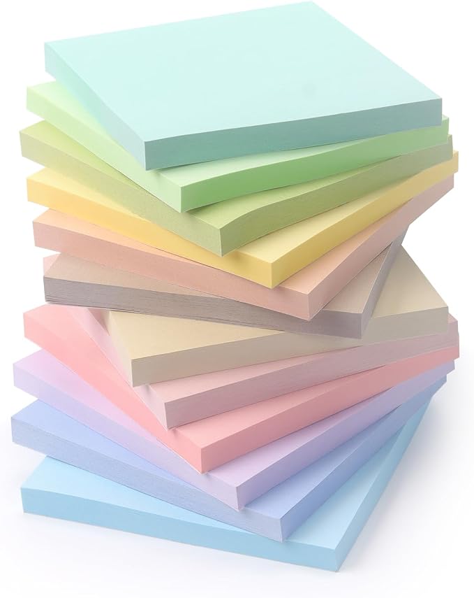 OSBOO Sticky Notes 3x3 Inch 12 Pack Pastel Colors, 50 Sheets/Pad | Soft Pastel Colors Self-Stick Notes Pads Bluk, 600 Sheets Total, Perfect for Daily Reminders, Study Notes, and Office Memos