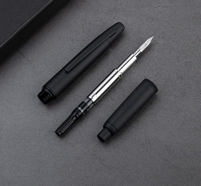 JINHAO 10 Press Fountain Pen, Retractable Metal Pen with Ink Converter (F Nib 0.5mm, Matte Black)