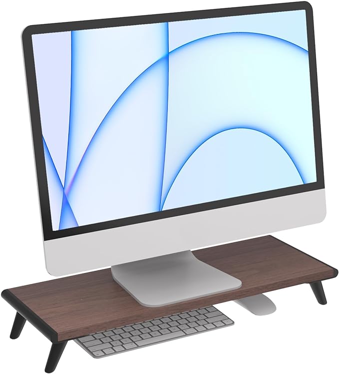 loukin Monitor Stand Riser for Desk, 22.4" × 8.2" Computer Stand, Brown | Supports 22 lb, No Installation Required, Water-Resistant Surface, Fits Laptops and Printers, Ergonomic Design