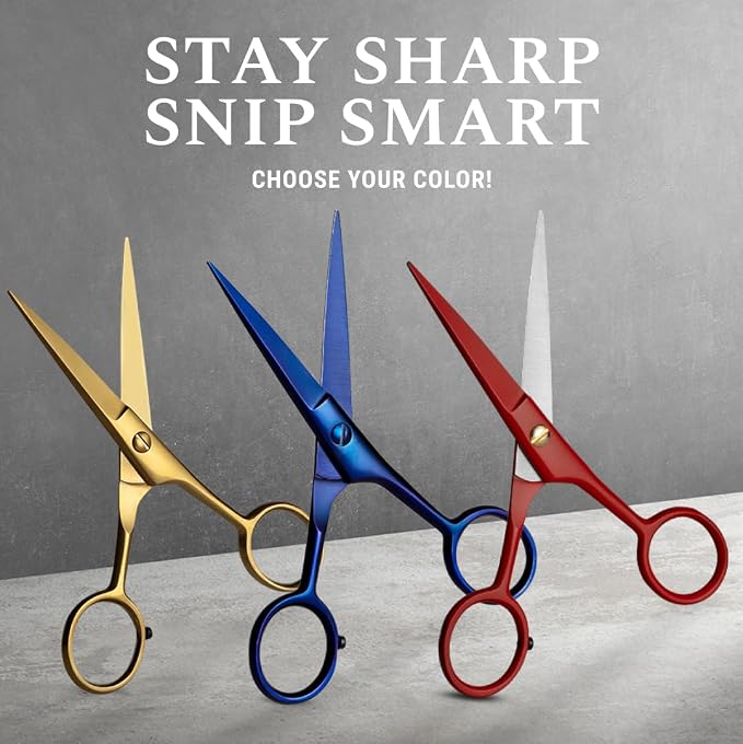 Ontaki 5" Beard & Mustache Scissor with Combs for Men - Gold Brass | 410C Durable German Steel, Ergonomic Travel Friendly Design for Facial Hair - Beard Grooming Kit & Case Perfect for Styling