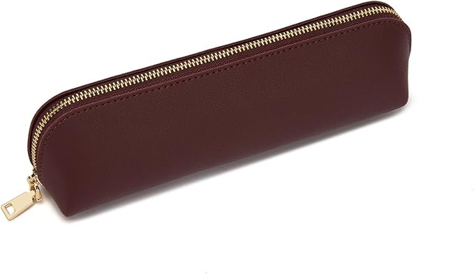 Pencil Case Small Pencil Pouch Slim (Burgundy, Faux Leather)