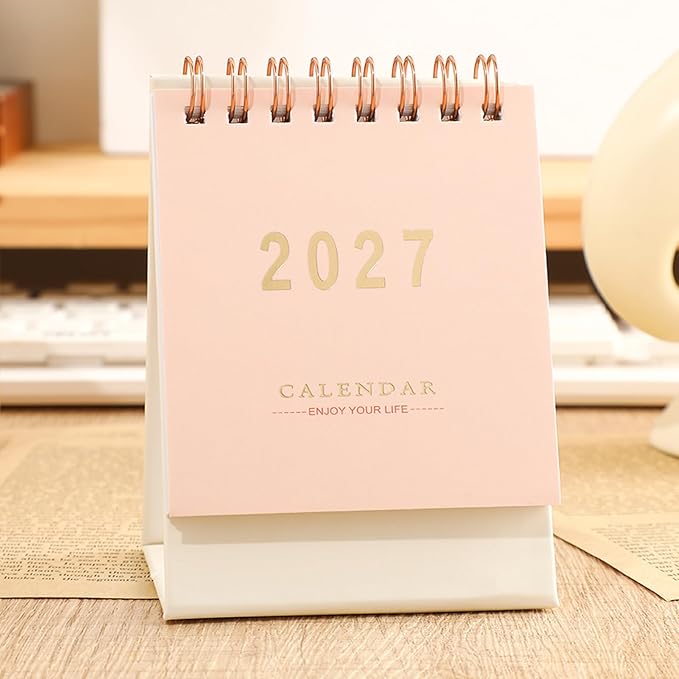 Mini Desk Calendar 2026-2027 - Runs From July 2026 until Dec 2027 Monthy Small Desktop Calendar 250 GSM Thick Paper Twin-Wire Binding for Home or Office (Pink)