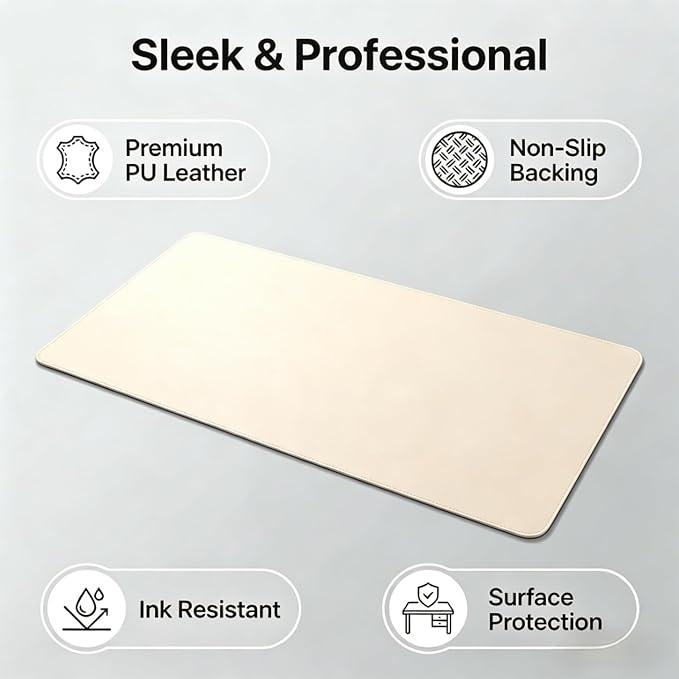 Desk Mat 20.88'' x 23.64'', Desk Protector, PU Leather Desk Pad, Non Slip Small Desk Pad Mat, Desk Blotter, Desk Pads on Top of Desks, Home or Office Small Desk Mat (Beige)
