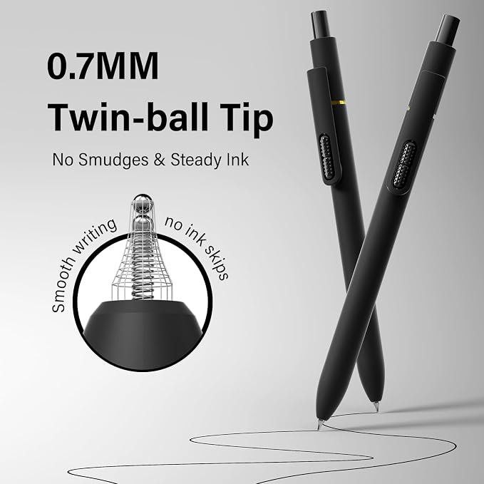 0.7mm Gel Pens Black Ink, 8 Pack Retractable Pens with Fidget Clip | Medium Point Smooth Writing, Quick-Drying, No Smudges, Stress Relief, Journaling, Note Taking, School, Office, Student/Adults