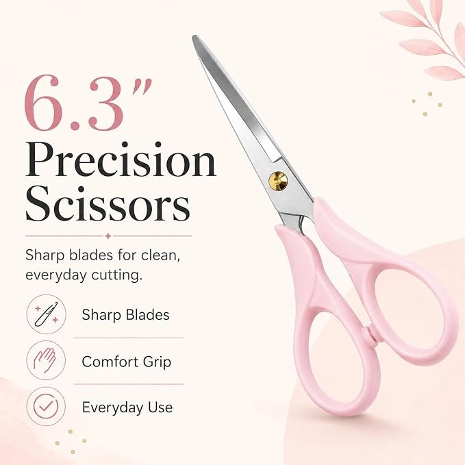 Scissors 6.3 Inch, Pink Acrylic Handle with Stainless Steel Blade | Samll Sharp Scissors for Scrapbook, Cute Scissors for Office Desk, Teachers Must Haves