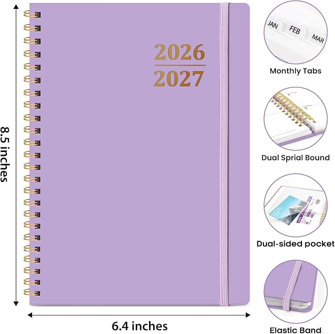 Academic Planner 2026-2027, Weekly and Monthly Calendar Planner Book, July 2026 – June 2027, Hardcover Organizer with Tabs, Perfect for Teachers, Students, Women & Men, A5 (6.4" x 8.5") - Lavender