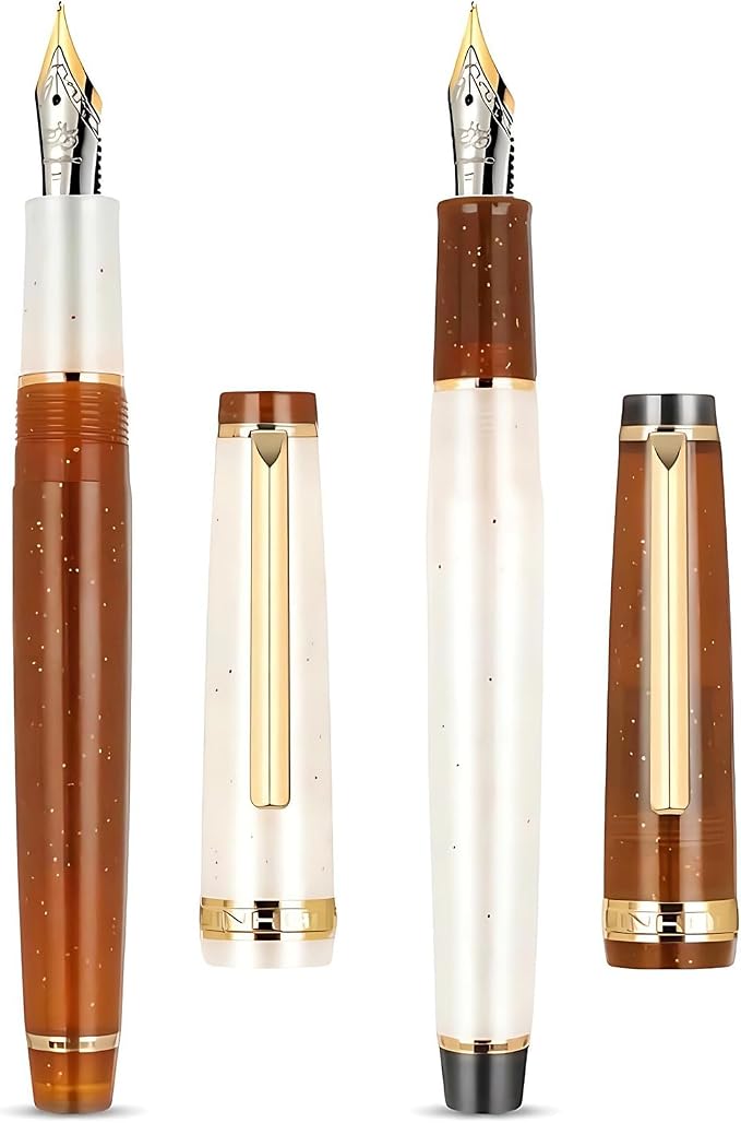 Jinhao 82 Acrylic Fountain Pen Set (2 Pack), Fine Nib Pen, Milk Coffee | Smooth refillable writing pens with converter for journaling, calligraphy & office use. Features a translucent body.