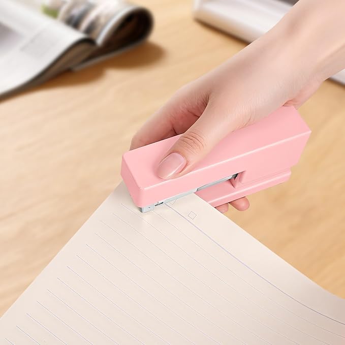 1 Desktop Stapler & 1 Tape Dispenser - 25 Sheet Capacity with 830 Staples and Staple Remover, Non-Slip for Office,School, Home & Classroom, Pink
