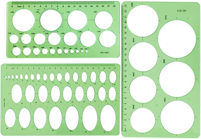 ZTEOFO Circle Templates Ellipse Drawings Templates Drafting Stencils Measuring Tools Template Artist Design Drawing Aid Tool, 3 Pack, Green