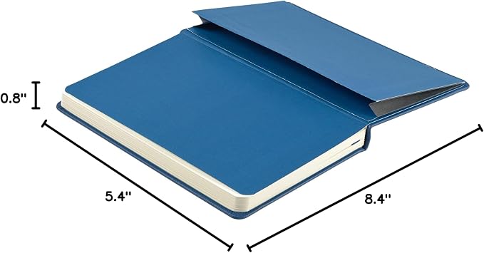 Leather Notebook, Writing Journal, Full-Grain Leather, Narrow Ruled Paper, Notebooks for Work & School, Pacific Blue (8.4" x 5.4”)