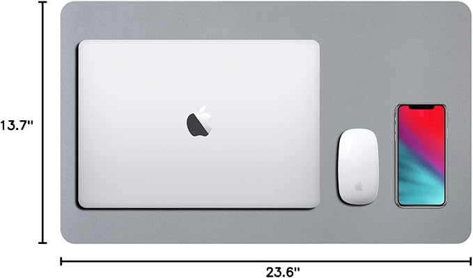 Leather Desk Pad Protector, Waterproof Mouse Pad, PU Desk Mat, Office Desk Cover, Desk Writing Mat for Office/Home/Work/Cubicle (Gray/Silver) 23.6x13.7 in