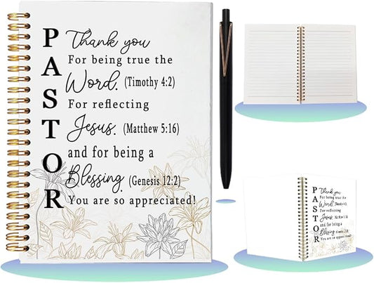 Pastor Appreciation Gifts for Men Women - A5 Spiral Notebook and Pen Set, Christian Religious Scripture Journal, Thank You Gifts for Ministers, Priests, Clergy, 80 Sheets College Ruled
