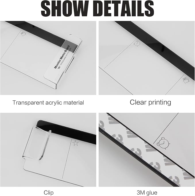 Office Desk Accessories 2pcs Multifunction Computer Monitor Memo Board - Transparent Computer Side Panel Memo Creative Monitor Side Panel with Phone Holder Suitable for Office Home Desktop