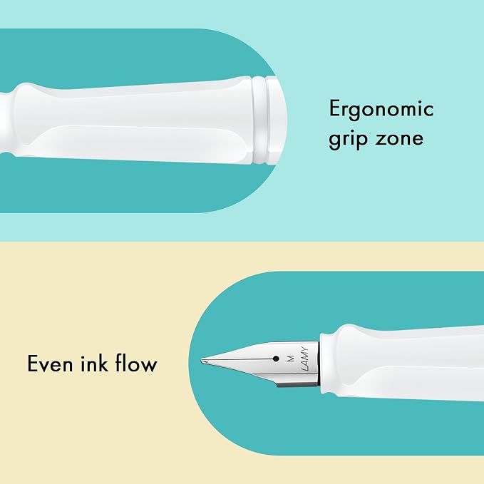 Lamy safari multicolor Fountain Pen Set all white – Special Edition with 6 Interchangeable Colored Rings – Steel Nib in Width M – incl. blue Ink Cartridge T10 & Gift Box