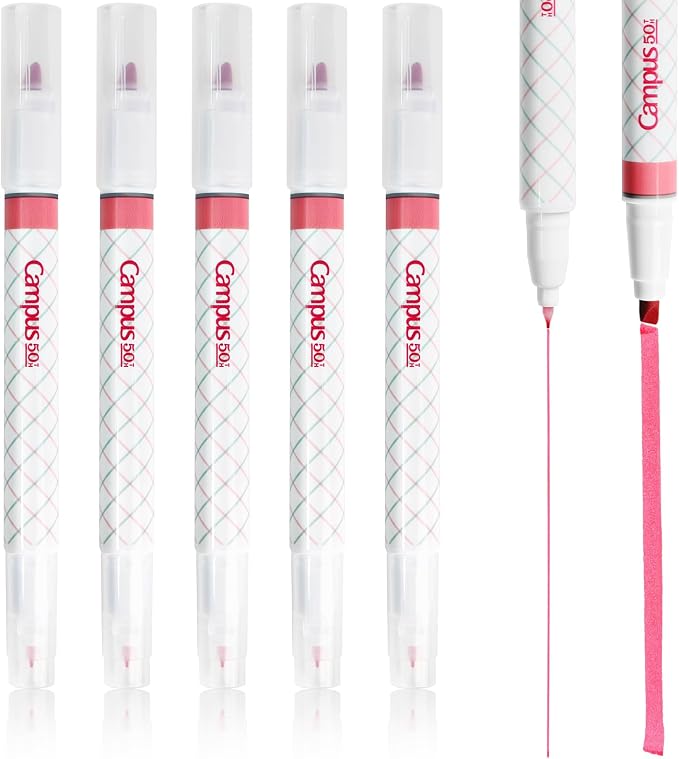 KOKUYO 2-Way Highlighter 5 Colors Set. Mark+ Dual Way of Point Types, 5 Pack of Pink. Japan Import (50th Anni. Pink)