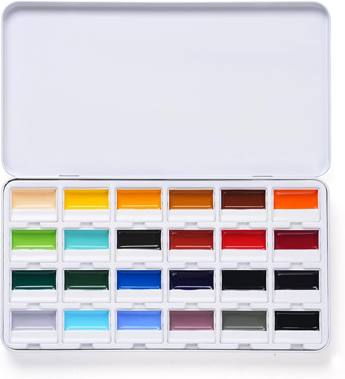 Fuumuui 24-Color Opaque Semi-Solid Watercolor Paint Set - Timeless Tones Professional Art Supplies with Strong Pigments & Coverage, for Artists Beginner Painters Amateur Hobbyists Painting