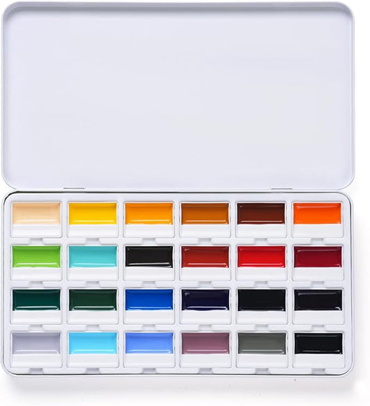 Fuumuui 24-Color Opaque Semi-Solid Watercolor Paint Set - Timeless Tones Professional Art Supplies with Strong Pigments & Coverage, for Artists Beginner Painters Amateur Hobbyists Painting
