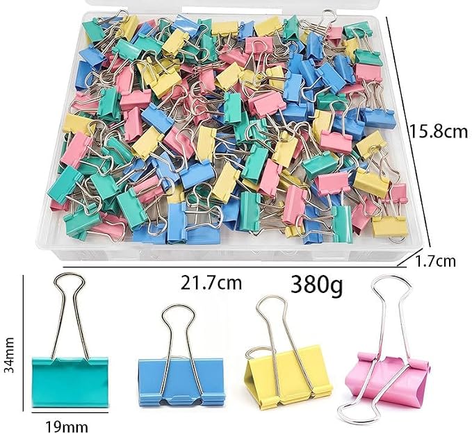 Small Binder Clips, 120 Pack, 3/4 Inch, Standard 19mm, Colorful, Capacity 0.31 Inch, Mini Paper Clips, Metal Fold Clamp, Office Clips, Office and School Supplies