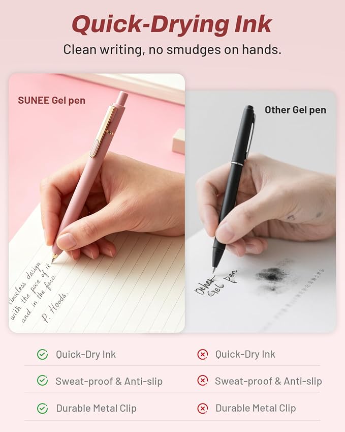 SUNEE Gel Pens, 6 Pack 0.5mm Pens Fine Point Smooth Writing Pens with Quick-Dry Black Ink, Cute Aesthetic School Office Note-Taking Pens for Journaling - Pink