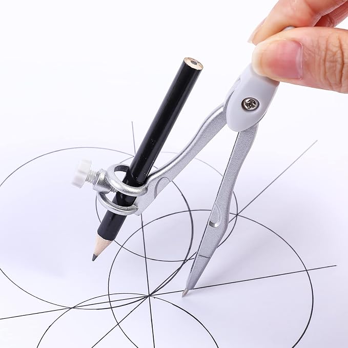 Unjoo Geometry Set 10 Pcs Student Supplies, Protractor and Compass (Grey） | Shatterproof Storage Box,Rulers,Protractor,Compass,Eraser,Pencil Sharpener,Lead Refills,Pencil,for Classroom, Back to School
