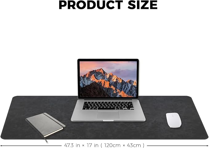 CHEERYGOO Faux Leather Desk Mat - Waterproof Mouse Pad, Non-Slip PU Leather Blotter, Writing Surface for Office and Home 47"x17" XXL Dark Grey