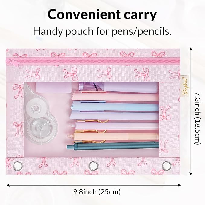 SKYDUE Pencil Pouches for 3 Ring Binder, Zipper Pencil Pouch for Girls Boys, Clear Window Pencil Bag, 3 Ring Pencil Pouch Case for Binder, Durable Organizer for School Supplies