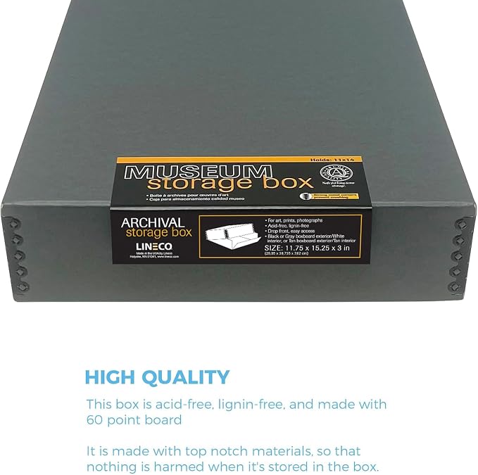 Lineco Drop Front Archival Storage Box, 11.75x15.25x3 in, Gray, 2 Pack | Acid-Free with Metal Edge, Preserves Picture Longevity, Organize Photos, Newspapers, Prints, Documents, Crafts, DIY