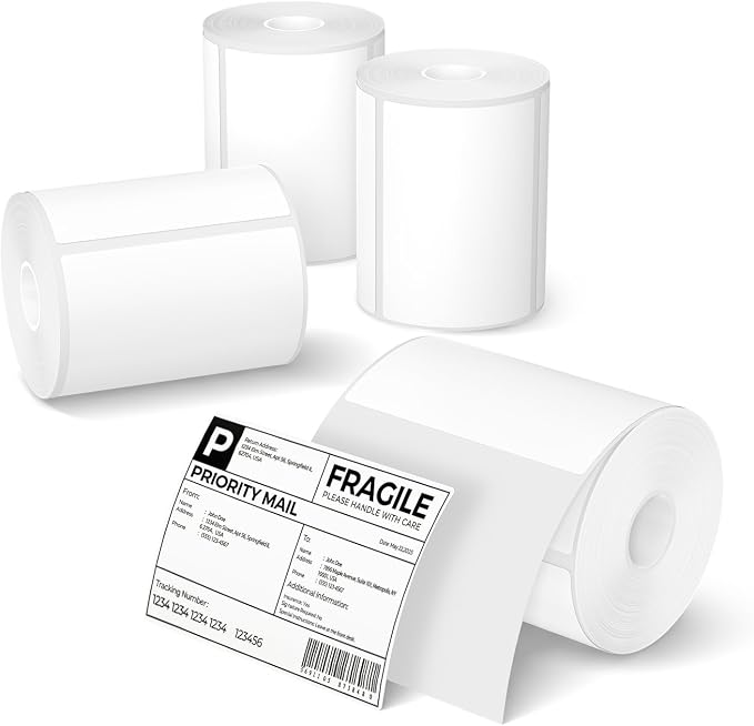 MUNBYN 4x3 Thermal Labels, 2000 Sheets/4 Roll，White | Strong Adhesive & Perforated, Non BPA&BPS for Small Business, Shipping, Bakery, Clothing