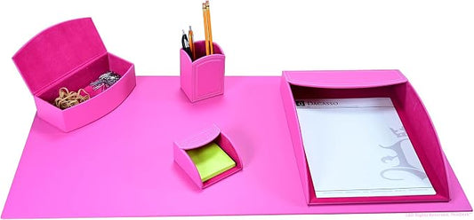 This Desk by Dacasso PU Leather Desk Set - Luxury Leather Desk Pad & Desk Organization Essentials - Office Organization & Executive Office Desk Decor - (Pink, 5 Piece)