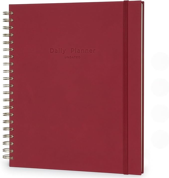 AuroPlanner Undated Daily Planner To Do List Hourly Schedule 2028 2027 2026 Calendar & Holiday Habit Tracker 180 Pages Letter Size 8.5" x 11" Sheets Hardcover Spiral Bound Notebook (Red)