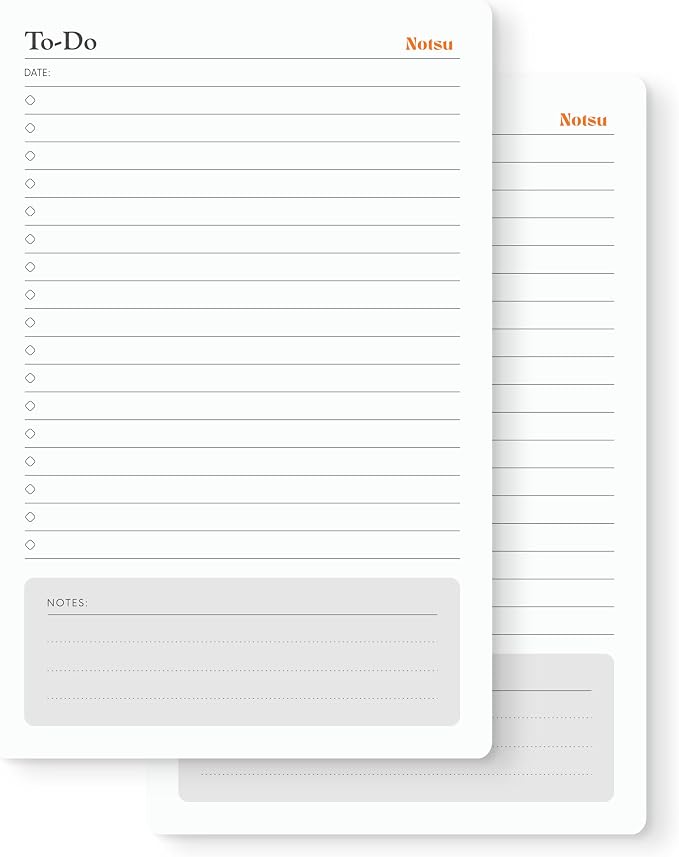Notsu To Do List Notepad 2pk | Premium Thick Paper 120g | Daily Desk To Do List Pad | 50 Sheets, 5.5” x 8.5”