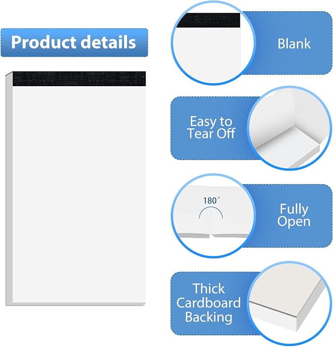 10 Pack Blank Notepad Ruled for Work 50 Sheets Study Servers Daily Planning | Small Notepad 3x5 Inch Note Pads Refills Notes Memo Pads White Paper Pads Writing Pads Scratch Note Pad for Office Supplies