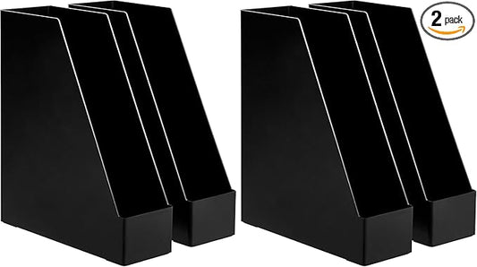 Amazon Basics Plastic Desk Organizer Magazine Rack and File Holder, Black, 4-Pack