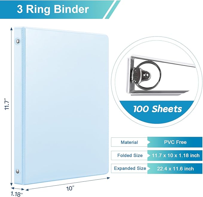 0.5'' 3-Ring-Binder with Pockets, 100 Sheets Capacity, 1/2 inch Binders fits 11" x 8.5" US Letter Size, Assorted 4 Pastel Colors - Ideal for School, Office, and Home Use (0.5 inch)