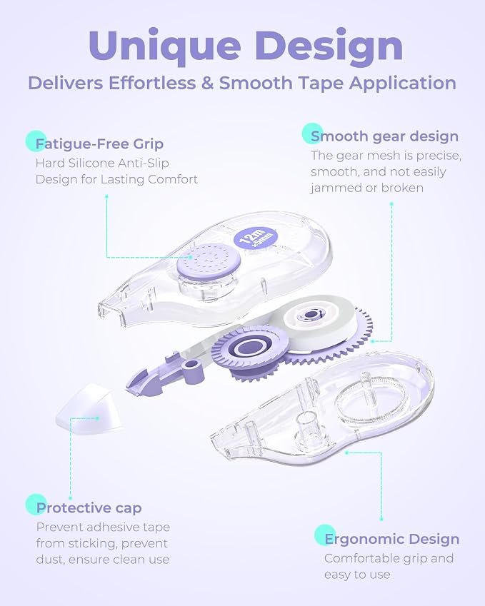 Four Candies White Correction Tape, 39.4 Feet, 12 Pack Easy to Use Applicator for Instant Corrections, Tear-Resistant, Smooth & Quick-Drying Tape for Office & School Supplies