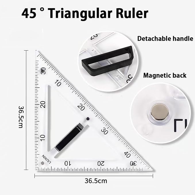 Magnetic Geometry Tool Set Clear Drafting Tools Mathematics Protractor, Triangular Scale Ruler Math Classroom Teaching Measurement Set Oversized Ruler (Transparent 4-piece Set)