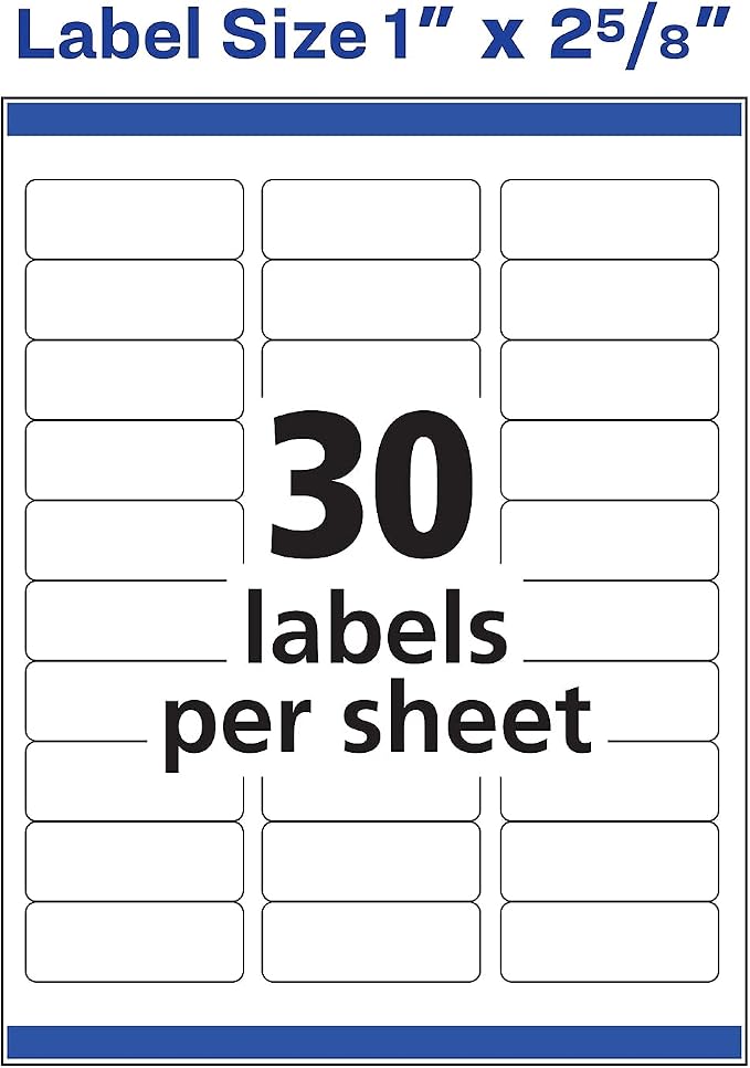 Avery Easy Peel Address Labels, Inkjet Printers, White, 1" x 2-5/8", Box of 750 Labels (08160)