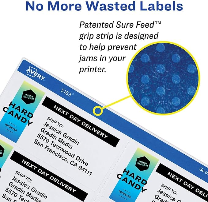 Avery Printable Shipping Labels with Sure Feed, 3-1/3" x 4", White, 1,500 Blank Mailing Labels (95940)