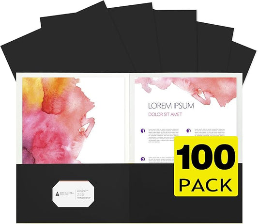pmybupo 100Pcs Black Two-Pocket Heavyweight File Folder,Letter Size,Paper File Folder for School Office Home Bussines