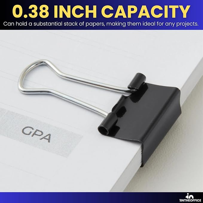 1InTheOffice Small Binder Clips, Paper Clamps, 38" Capacity, Black, 144 Pack