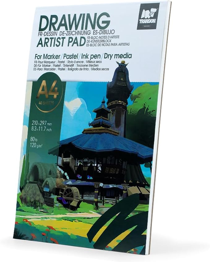 TRANSON A4 Sketchbook Marker Pad, 80lb/120gsm Heavyweight Art Paper, No Bleed Through, 40 Sheets/80 Pages 8.3"x11.7" for Drawing & Sketching