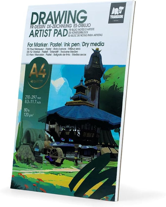 TRANSON A4 Sketchbook Marker Pad, 80lb/120gsm Heavyweight Art Paper, No Bleed Through, 40 Sheets/80 Pages 8.3"x11.7" for Drawing & Sketching
