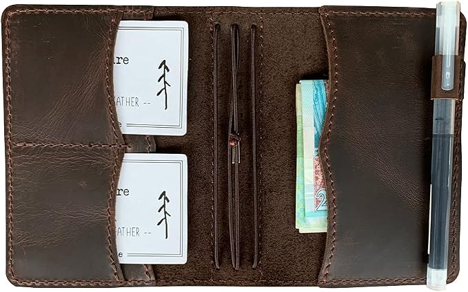 Travelers Notebook Cover with Inner Pockets, Card Slots and Pen Holder, Passport Size, Dark Brown