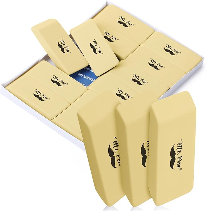 Mr. Pen- Pencil Eraser, 12 Pack, Yellow | Large Latex Free Block Erasers for School, Office, Art Sketching, Homework, Exams, Clean Smudge-Free Correction