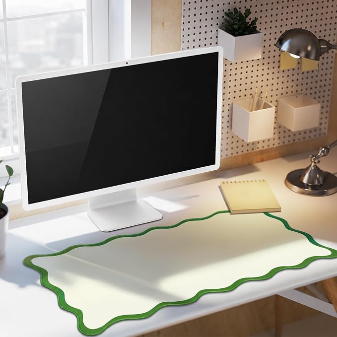 Hahafelt Scalloped Desk Mat Large Desk Pad Cute Coquette Table Mat Back to School Preppy Table Make up Pad Nonslip Graduation Gift with Stitching Waterproof Gaming(Green,31.5 x 15.8 Inches)