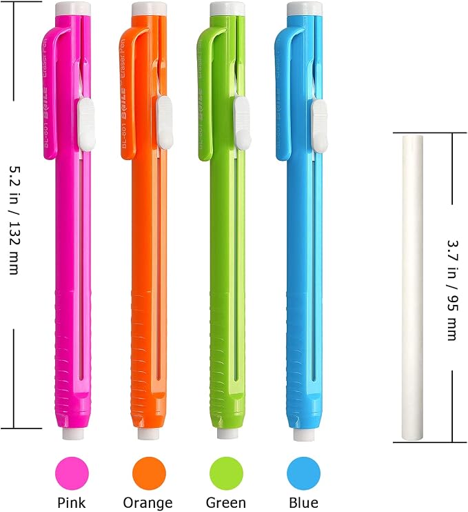 Retractable Mechanical Eraser Pen, Pen-Style Erasers, 4 Pack