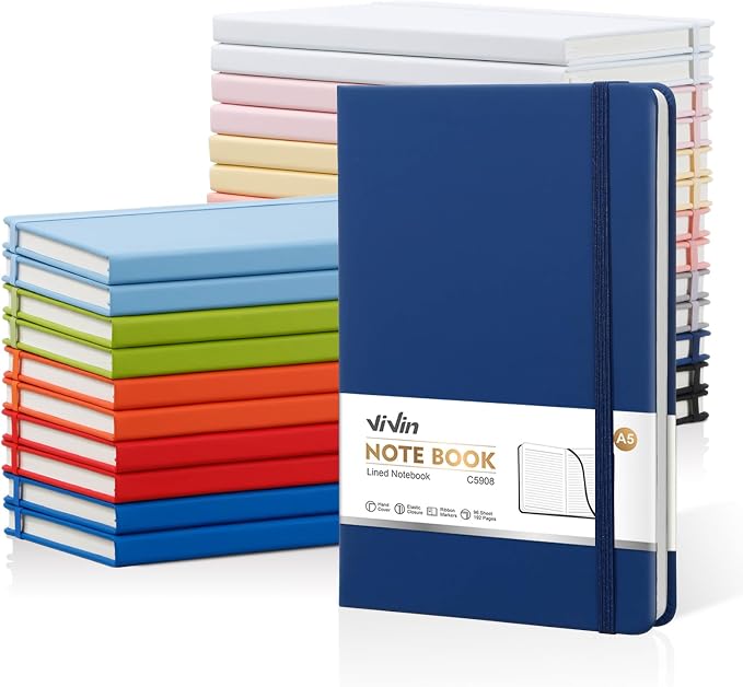 ViVin Lined Journal Notebooks for Professional Office Work,192 Pages,Medium 5.5 x 8.3 inch,College Ruled,A5 Hardcover Journaling Notebooks for Writing,24 Pack Bulk