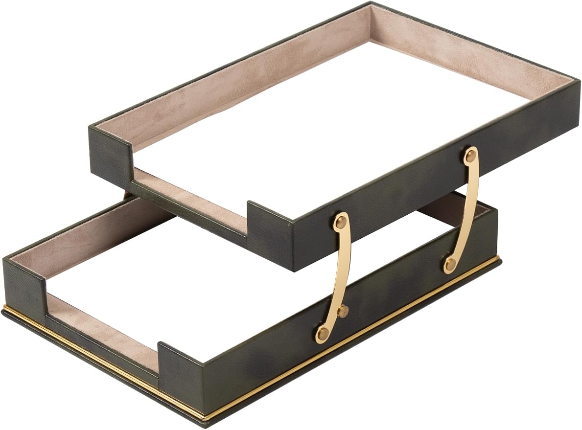 Cloud Luxury Leather Desk Set – 10 Piece Executive Desk Organizer with Desk Pad, Double Document Tray, Pen Holder, Memo Holder, Business Card Holder & Phone Stand – Gold Office Accessories (Green)
