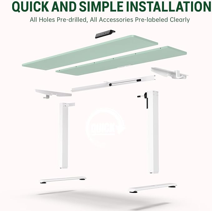 Veken 55 Inch Large Electric Standing Desk, Gaming Table, Green | Height Adjustable Sit Stand Up Computer Tables for Home Office, Study , Writing, Suit students, employees and group work
