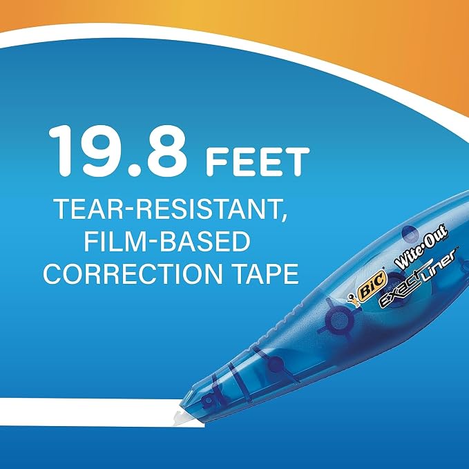 BIC WOELP21 Wite-Out Exact Liner Correction Tape, 1/5-Inch x 236-Inch, Blue/Orange, 2/Pack (BICWOELP21)